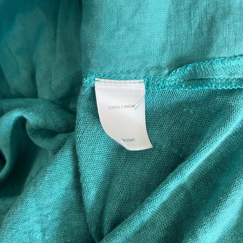 J. Jill Love‎ Linen Turquoise 3/4 Sleeve Collared Blouse Size Large - Picture 4 of 5